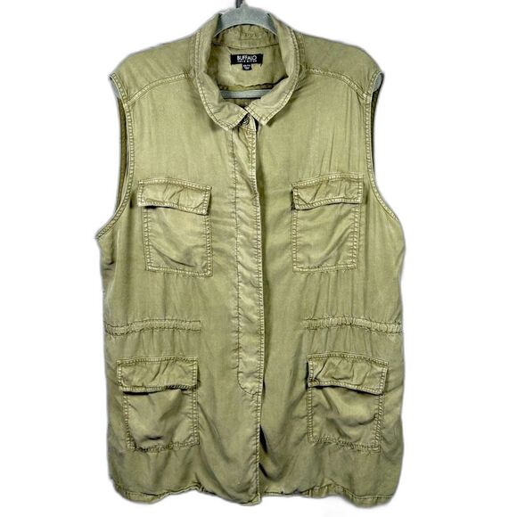 BUFFALO DAVID BITTON Lightweight Button-up Vest XXL Olive Green - Picture 1 of 10